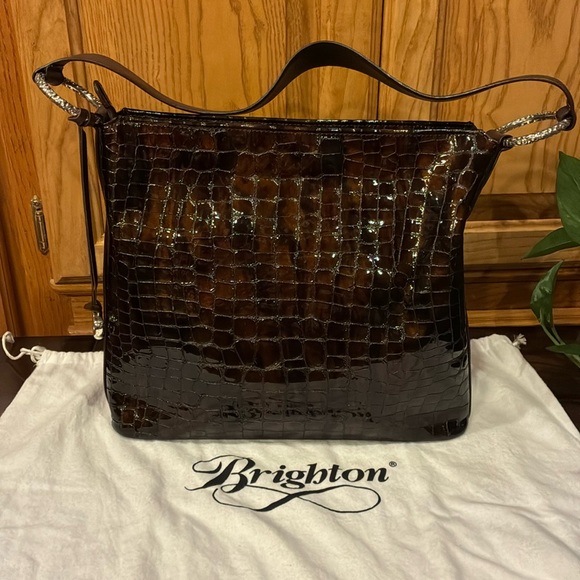 Like New Brighton Cher Brown Patent Leather Embossed Shoulder Bag (ABBA) - Picture 2 of 16